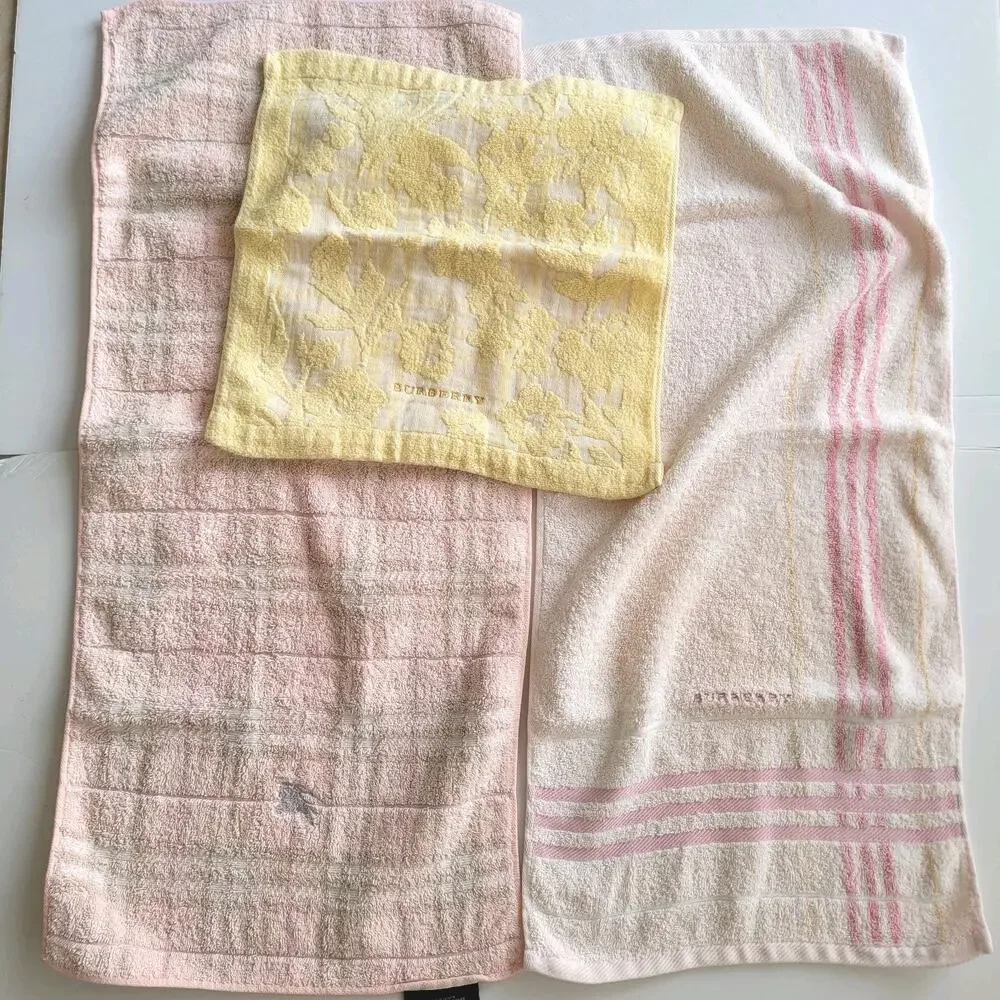 Vintage Burberry Authentic Hand Towels Lot Of 3 Pink Yellow Cotton Bundle‎